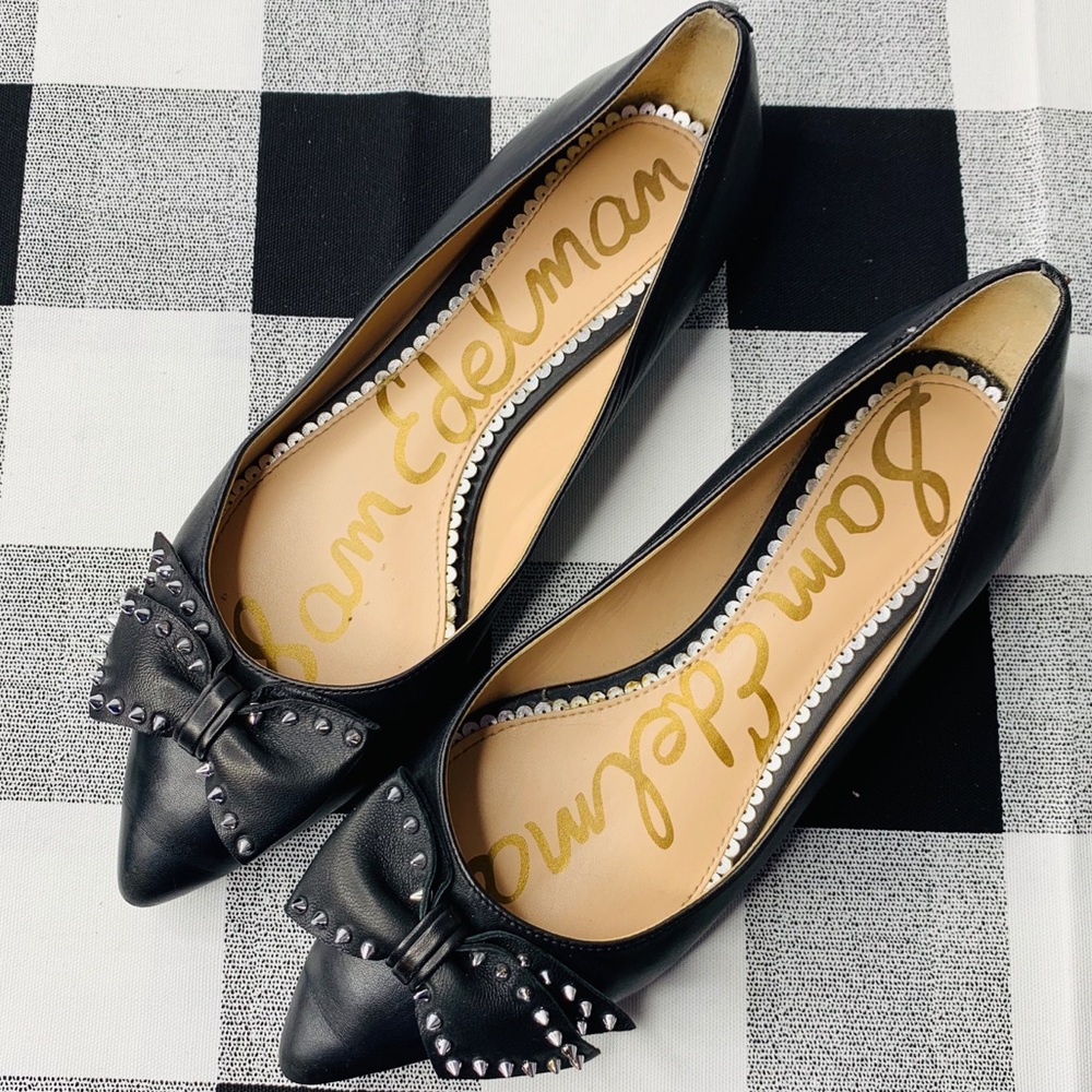 SAM EDELMAN Raisa Black Bow Studded Ballet Flats